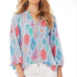 LILLY PULITZER ELSA 100% SILK TOP LET MINNOW